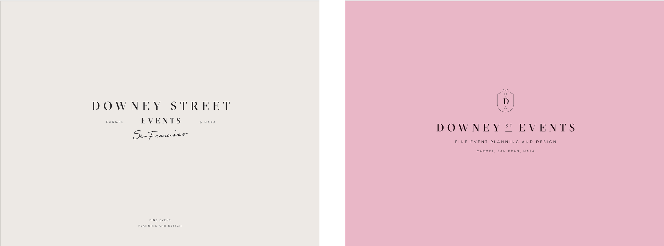 Downey Street Events brand identity in ivory and pink