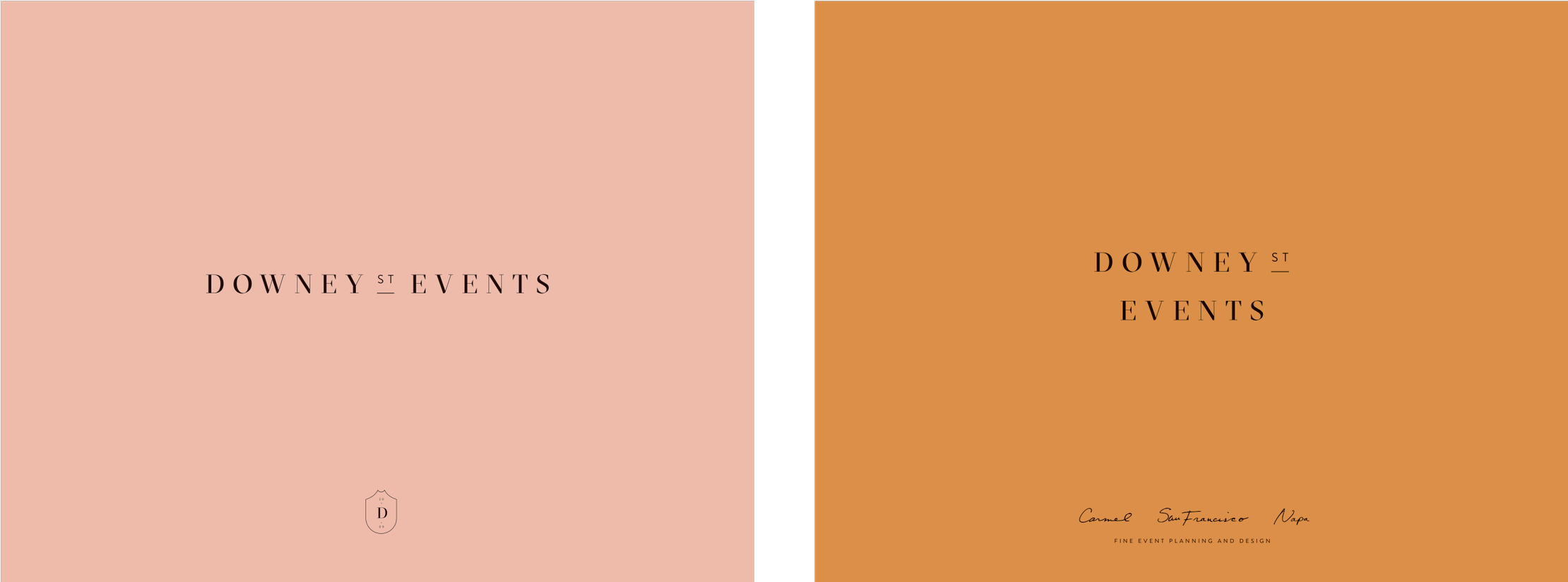 Downey Events brand identity in peach and orange